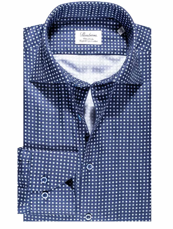 Navy Dot Pattern Casual Fitted Shirt