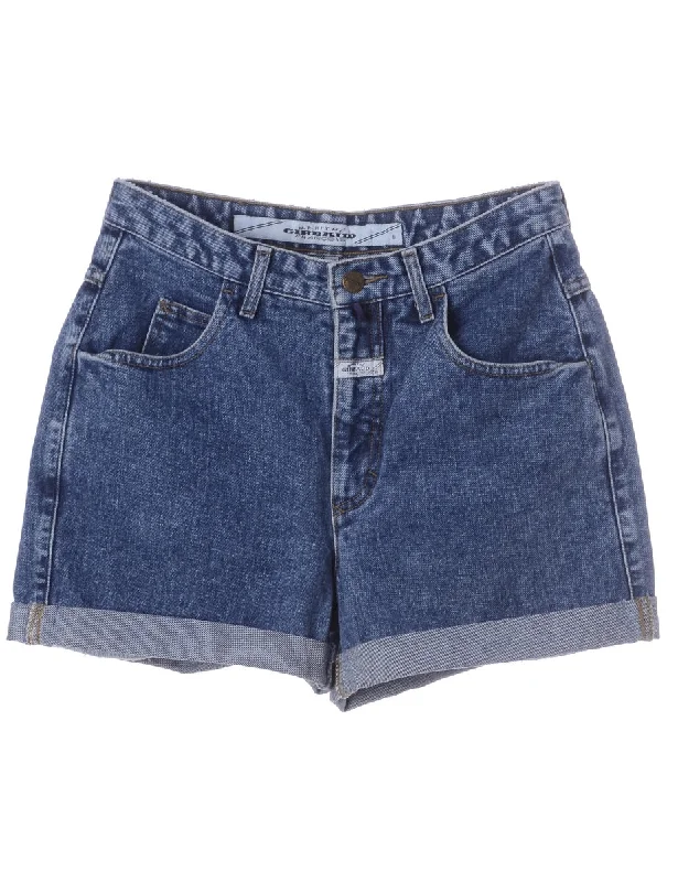 Label Roll Hem Indigo Denim Shorts