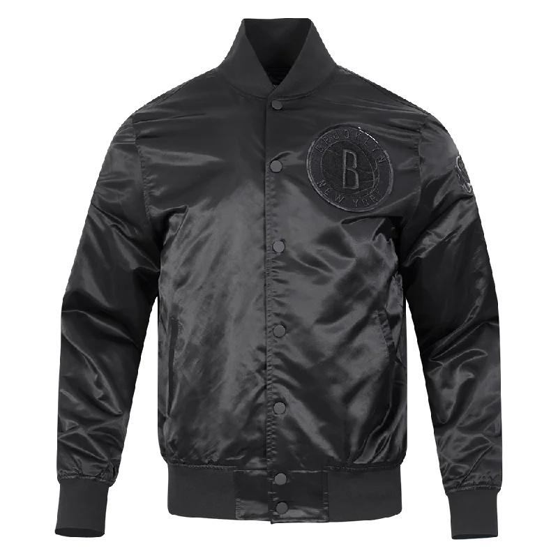 NBA BROOKLYN NETS TRIPLE BLACK MEN'S SATIN JACKET (BLACK)