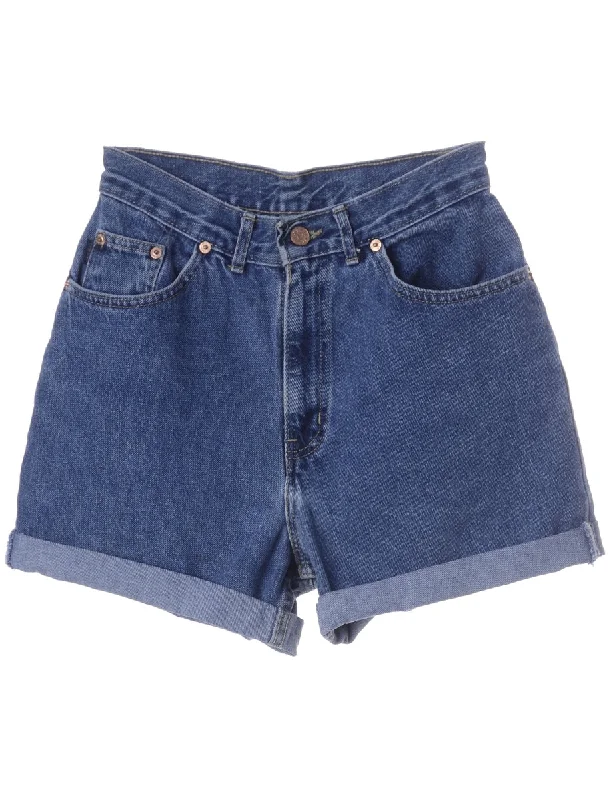 Label Roll Hem Indigo Denim Shorts