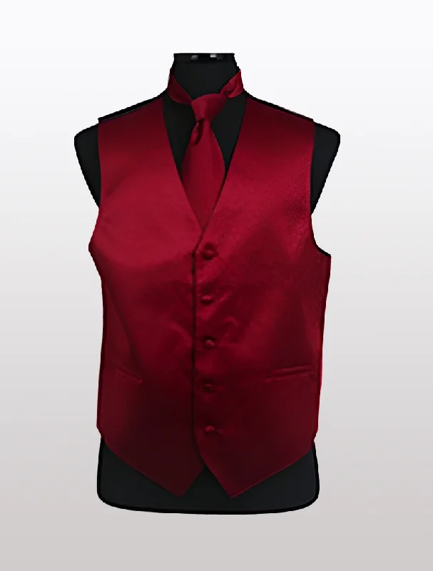 Men's Solid Satin Burgundy Tuxedo Vest