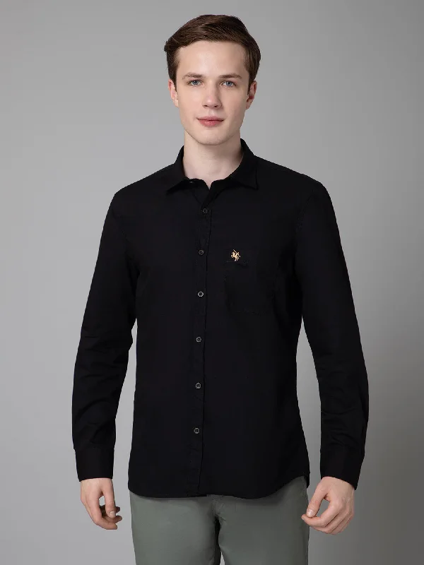 Men's Black Casual Plain Full Sleeve Shirt