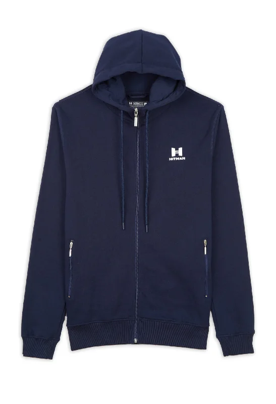 NAVY ZIP HOODIE - WHITE LOGO