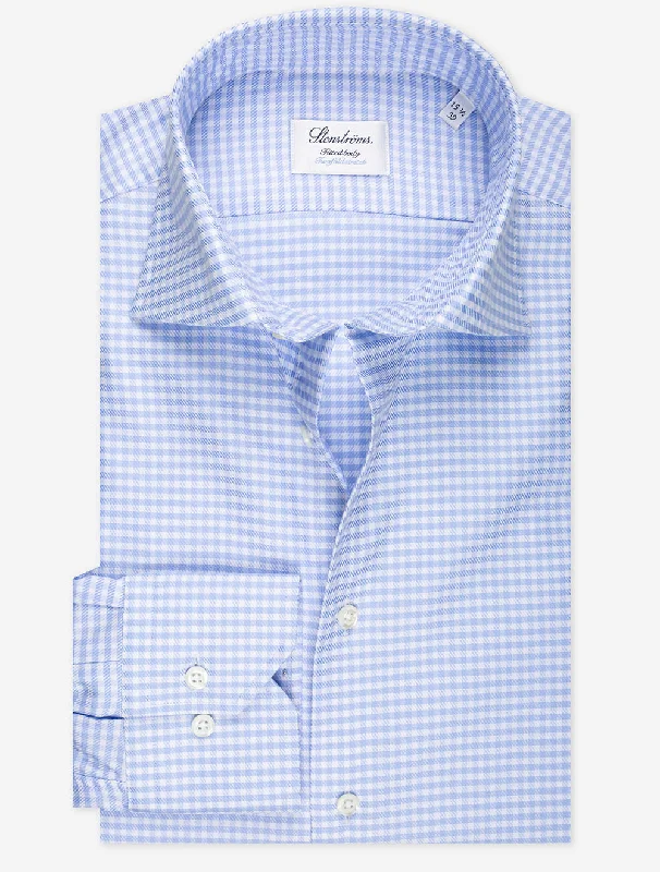 Blue Check Stretch Cotton Fitted Body Shirt