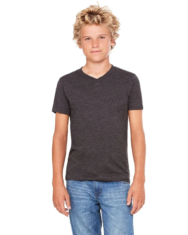 Bella+Canvas Youth V-Neck T-Shirt | Drk Grey Heather