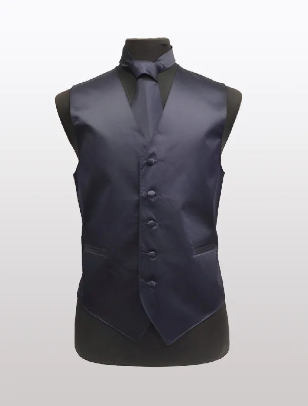 Men's Solid Satin Navy Tuxedo Vest