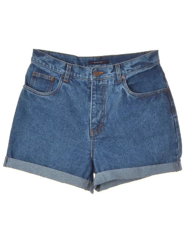 Label Rolled Hem Indigo Denim Shorts