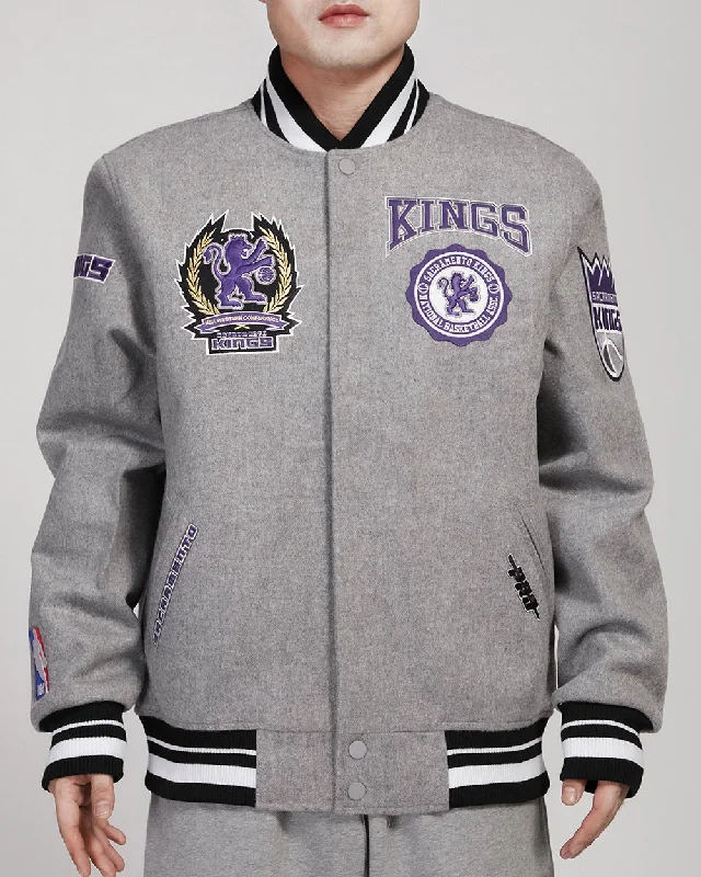 NBA SACRAMENTO KINGS REST EMBLEM RIB WOOL VARSITY JACKET (HEATHER GRAY/BLACK)