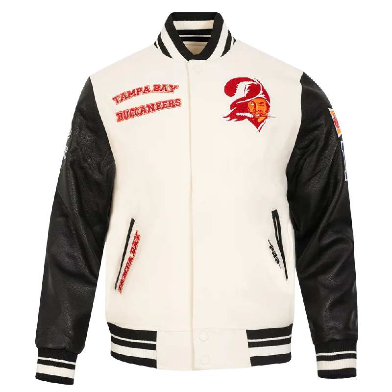 NFL TAMPA BAY BUCCANEERS RETRO CLASSIC MEN'S RIB WOOL VARSITY JACKET (EGGSHELL/ BLACK)