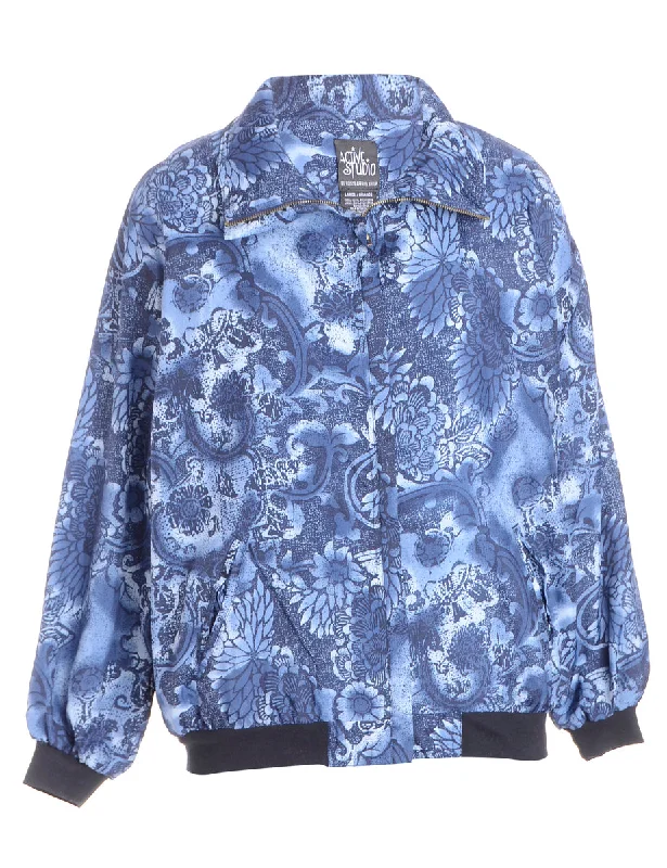 Label Patterned Bomber Jacket