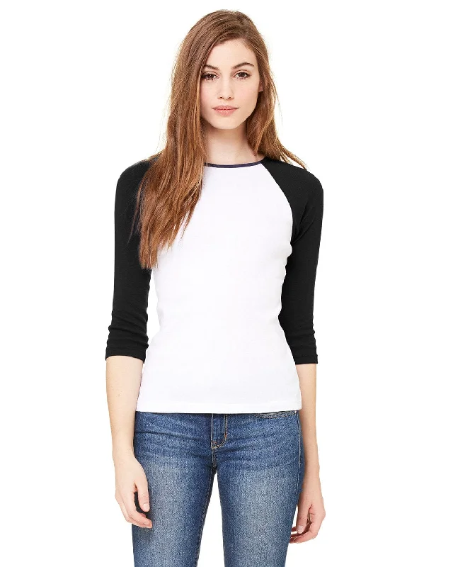 Bella+Canvas Ladies Baseball Tee | White/ Black