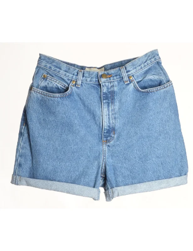 Label Rolled Hem Stone Wash Denim Shorts