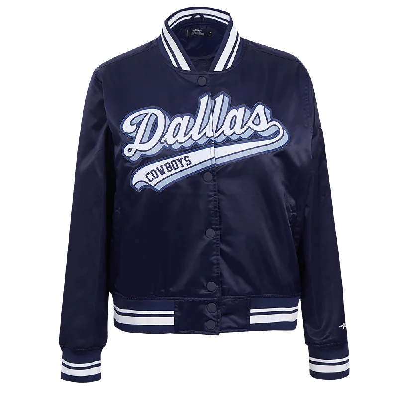 NFL DALLAS COWBOYS SCRIPT TAIL WOMEN'S SATIN JACKET (MIDNIGHT NAVY)