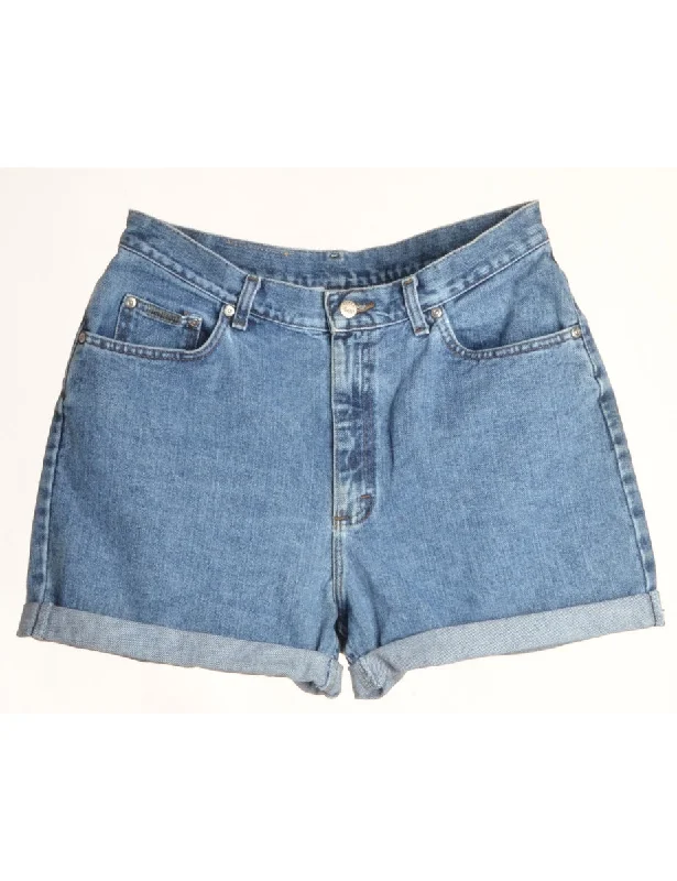 Label Rolled Hem Stone Wash Denim Shorts