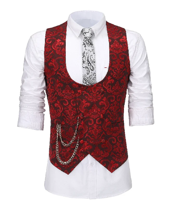 Double Breasted Patterned U Neck Waistcoat