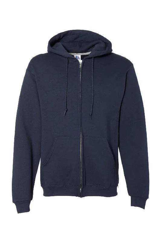 Russell Athletic Mens Dri Power Moisture Wicking Full Zip Hooded Sweatshirt Hoodie w/ Pockets - Navy Blue