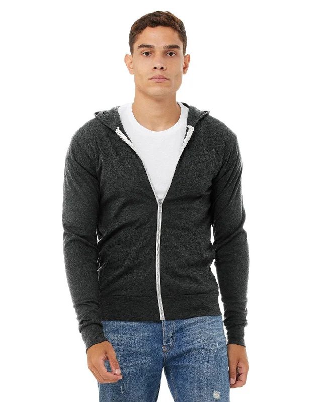 Bella+Canvas Unisex Triblend Full-Zip Lightweight Hoodie | Char-black Trib