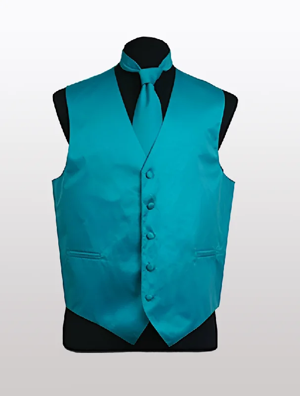 Men's Solid Satin Turquoise Tuxedo Vest