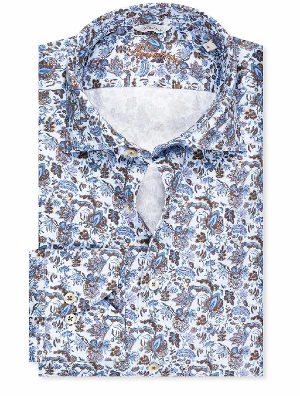 Fitted Floral Sport Shirt Blue