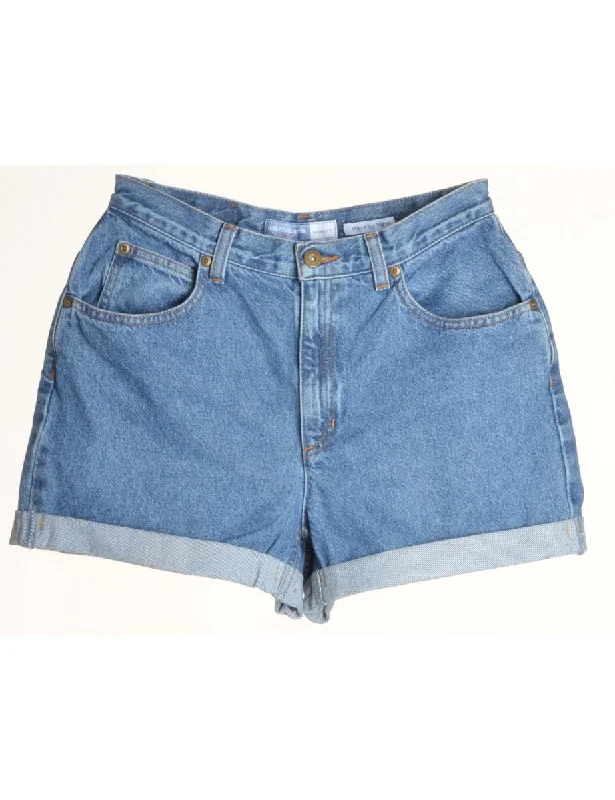 Label Rolled Hem Stone Wash Denim Shorts