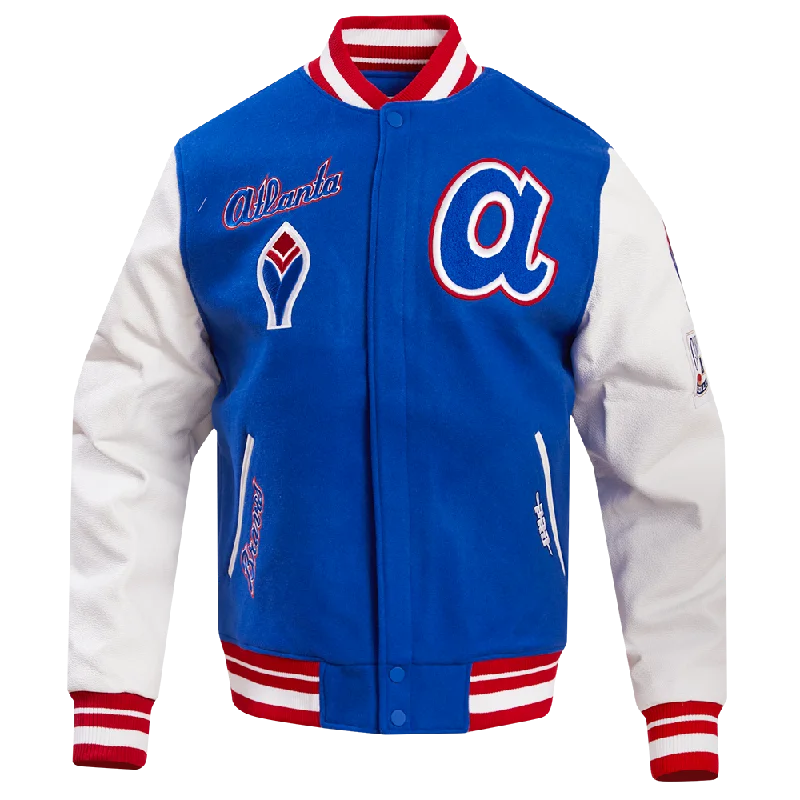 MLB ATLANTA BRAVES RETRO CLASSIC MEN'S RIB WOOL VARSITY JACKET (ROYAL BLUE/RED)