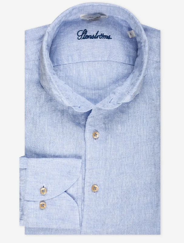 Light Blue Linen Fitted Body Shirt