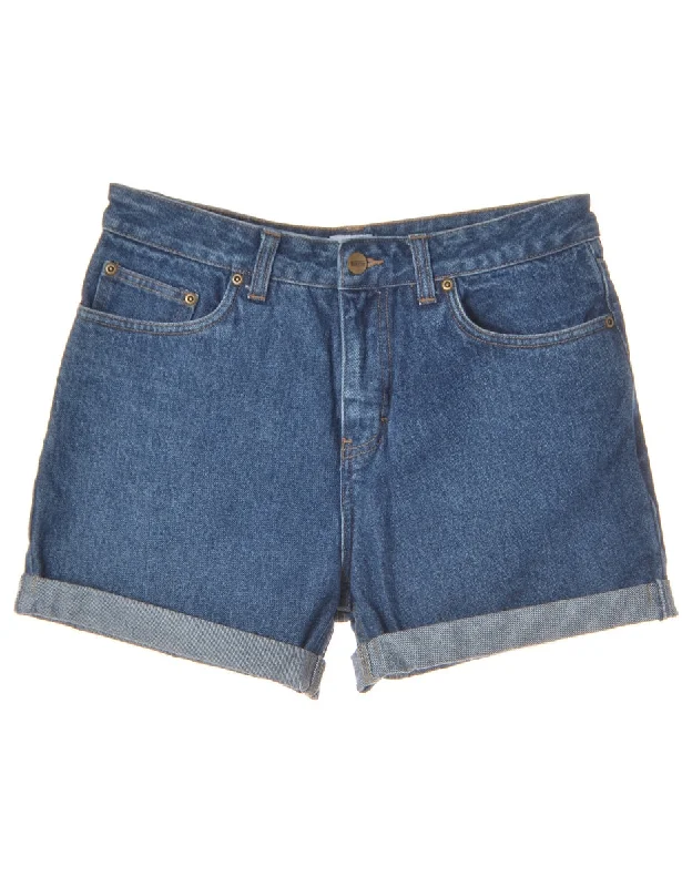 Label Rolled Hem Indigo Denim Shorts