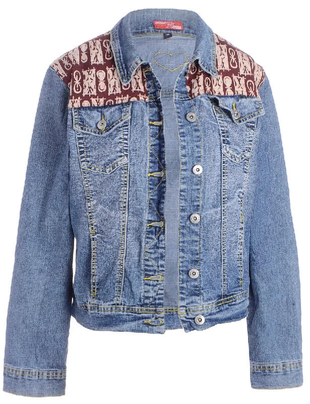 Label Patterned Panel Denim Jacket