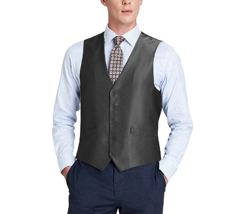 Alessandro Vitello by Renoir Black Formal Regular Fit Suit Vest Sharkskin Waistcoat 207-1