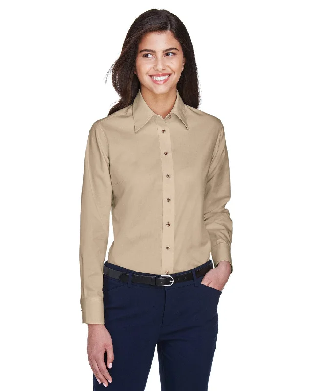 Harriton Ladies Long Sleeve Stain-Release Twill Shirt | Stone