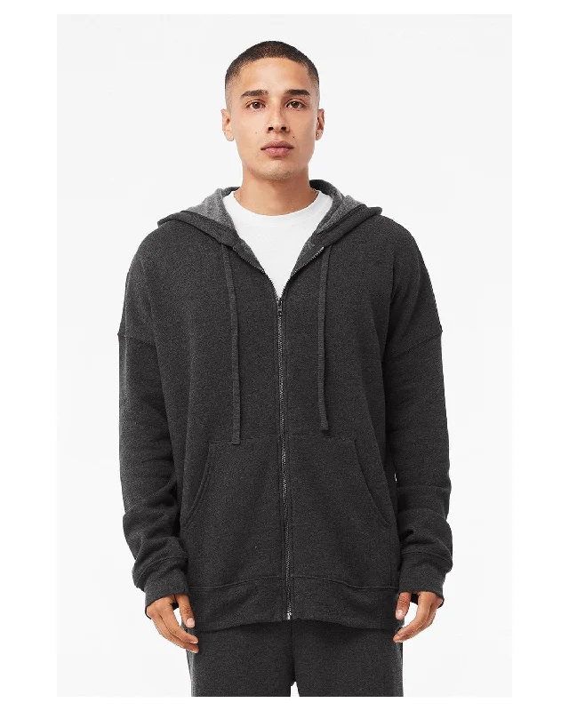 Bella+Canvas Unisex Sponge Fleece DTM Full-Zip Hooded Sweatshirt | Dark Grey Heathr