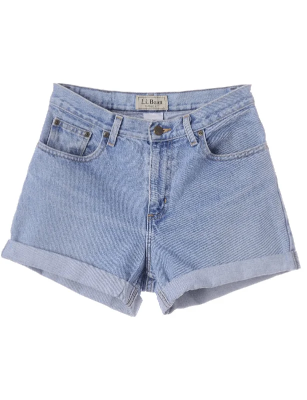 Label Roll Hem Light Wash Denim Shorts