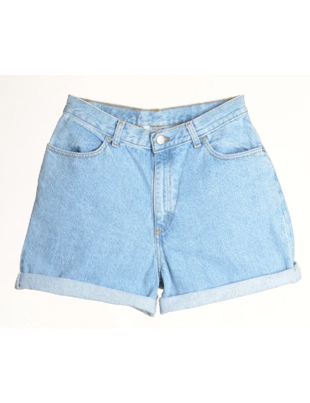 Label Rolled Hem Stone Wash Denim Shorts