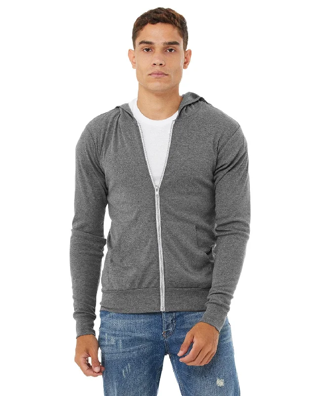 Bella+Canvas Unisex Triblend Full-Zip Lightweight Hoodie | Grey Triblend