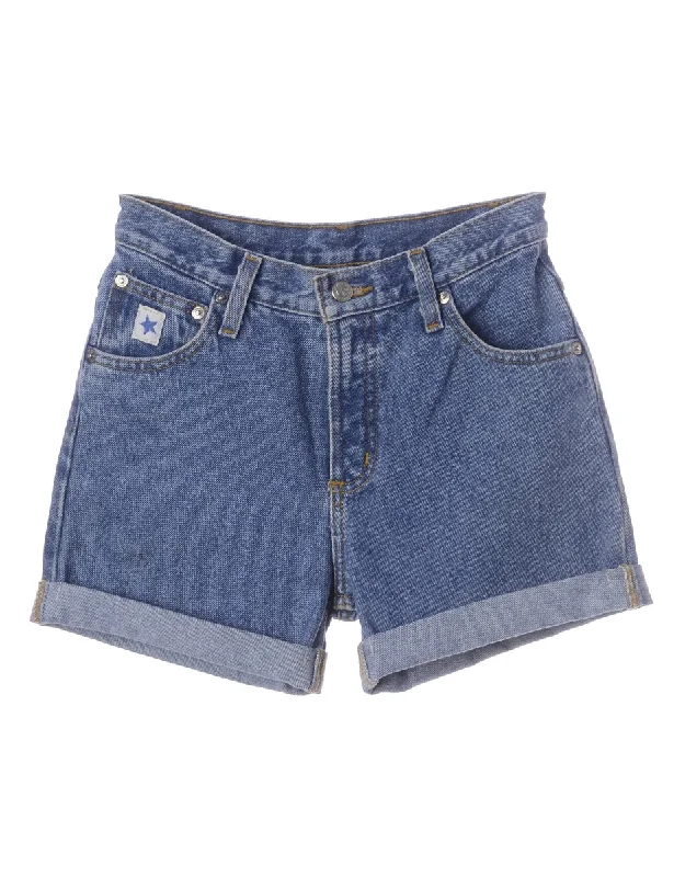 Label Roll Hem Indigo Denim Shorts