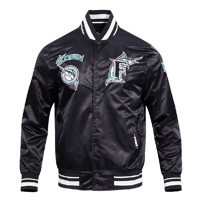 MLB FLORIDA MARLINS RETRO CLASSIC MEN'S RIB SATIN JACKET (BLACK)