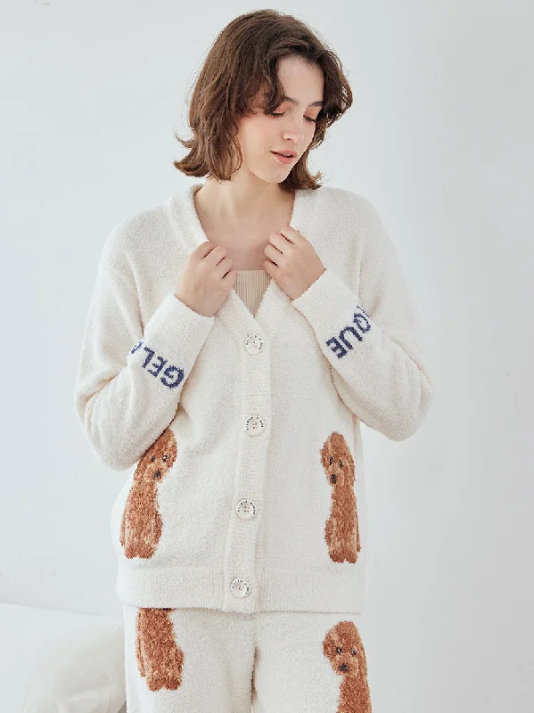 Unisex Toy Poodle Jacquard  Button-Up Cardigan