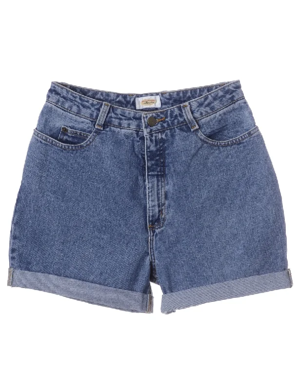 Label Roll Hem Indigo Denim Shorts