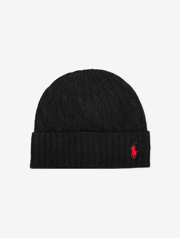 Klassische Beanie mit Zopfmuster Schwarz