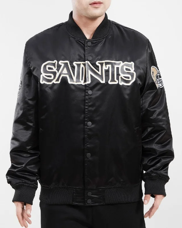 NFL NEW ORLEANS SAINTS TEAM BIG LOGO MEN'S SATIN JACKET (BLACK)