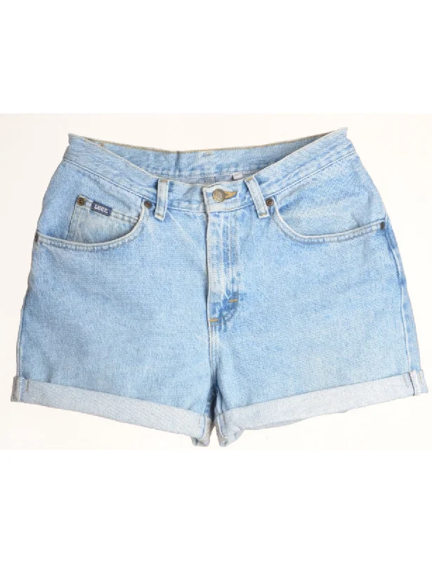 Label Rolled Hem Stone Wash Denim Shorts