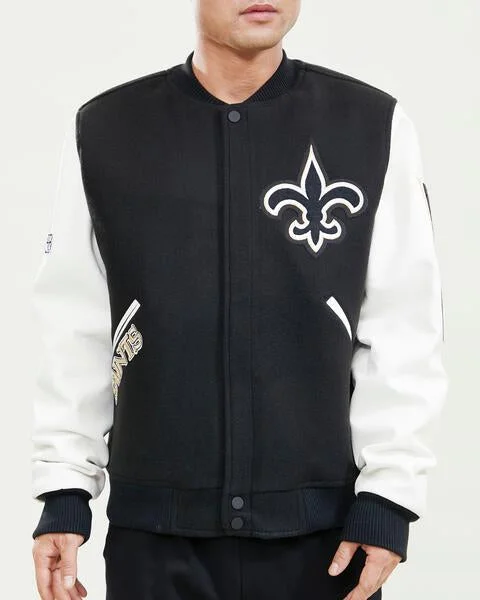 NFL NEW ORLEANS SAINTS CLASSIC WOOL MEN'S VARSITY JACKET (BLACK/WHITE)