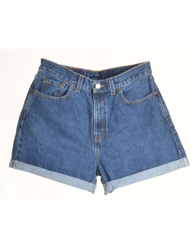 Label Rolled Hem Stone Wash Denim Shorts