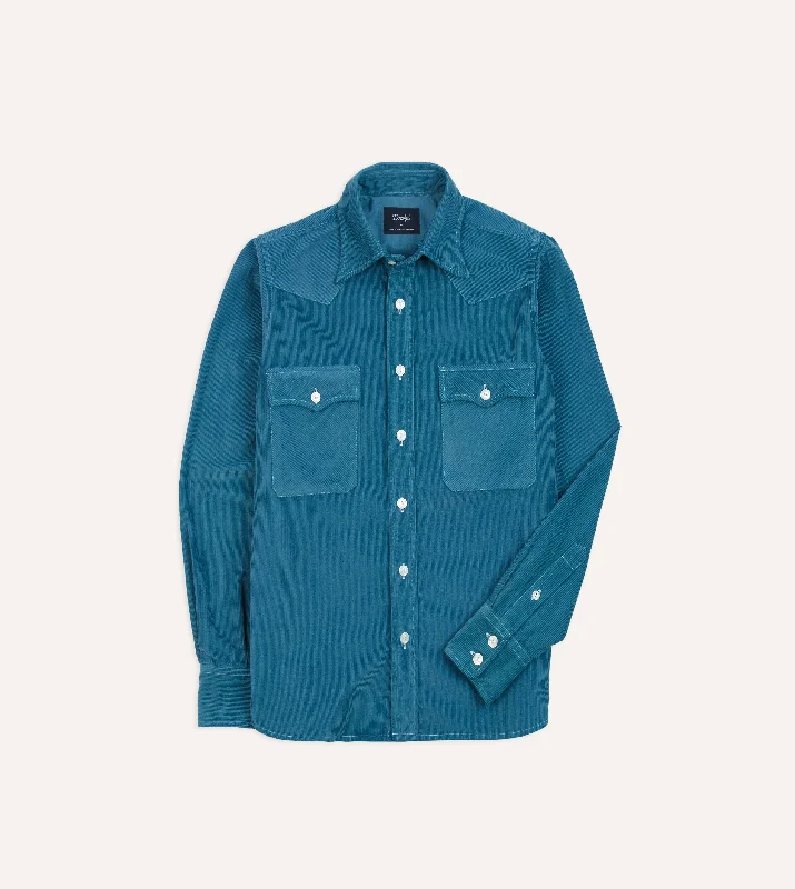 Turquoise Corduroy Two-Pocket Western Shirt