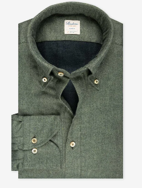 Green Button Down Flannel Fitted Body Shirt