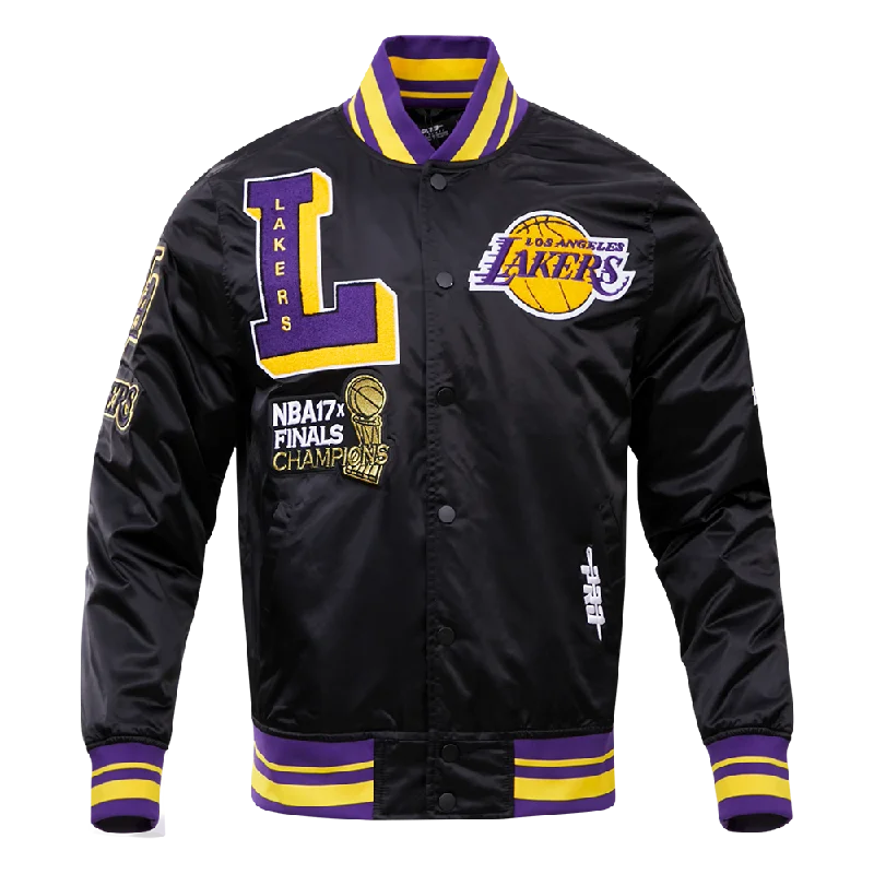 NBA LOS ANGELES LAKERS MASHUP LOGO MEN'S SATIN JACKET (BLACK)