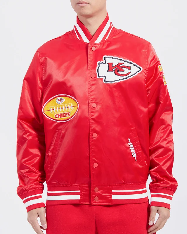 NFL KANSAS CITY CHIEFS OLD ENGLISH MEN'S RIB SATIN JACKET (RED)