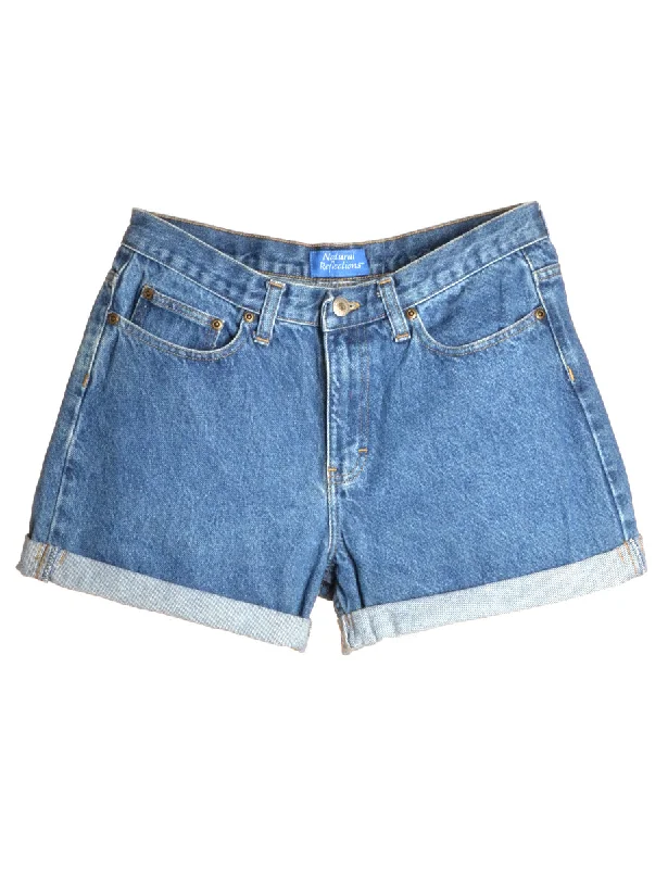 Label Rolled Hem Stone Wash Denim Shorts