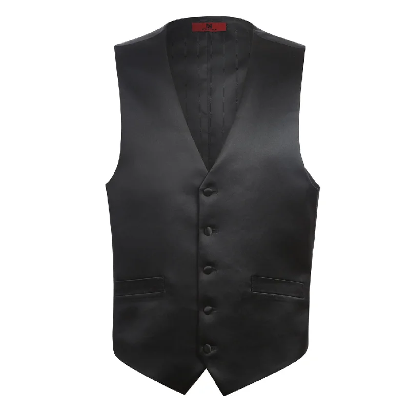 Alessandro Vitello by Renoir Black Wedding Suit Classic Fit Satin Vest Satin-1