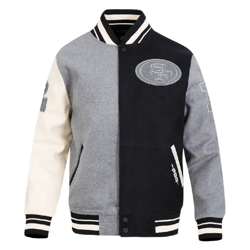 NFL SAN FRANCISCO 49ERS REVERSE FRENCH TERRY MEN'S CB WOOL VARSITY J (BLACK/GRAY/EGGSHELL)